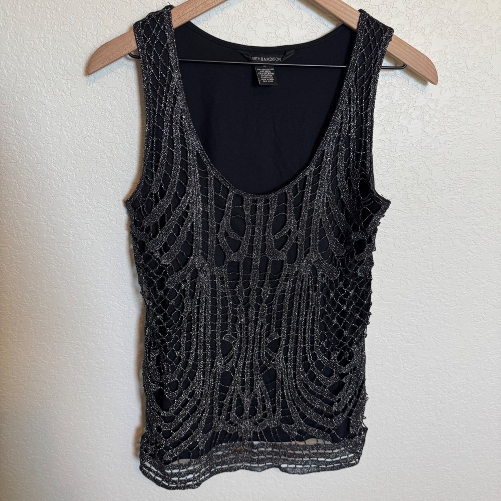 Goth Whimsygoth Metallic Lace Tank 89th & Madison Size Medium Black Silver